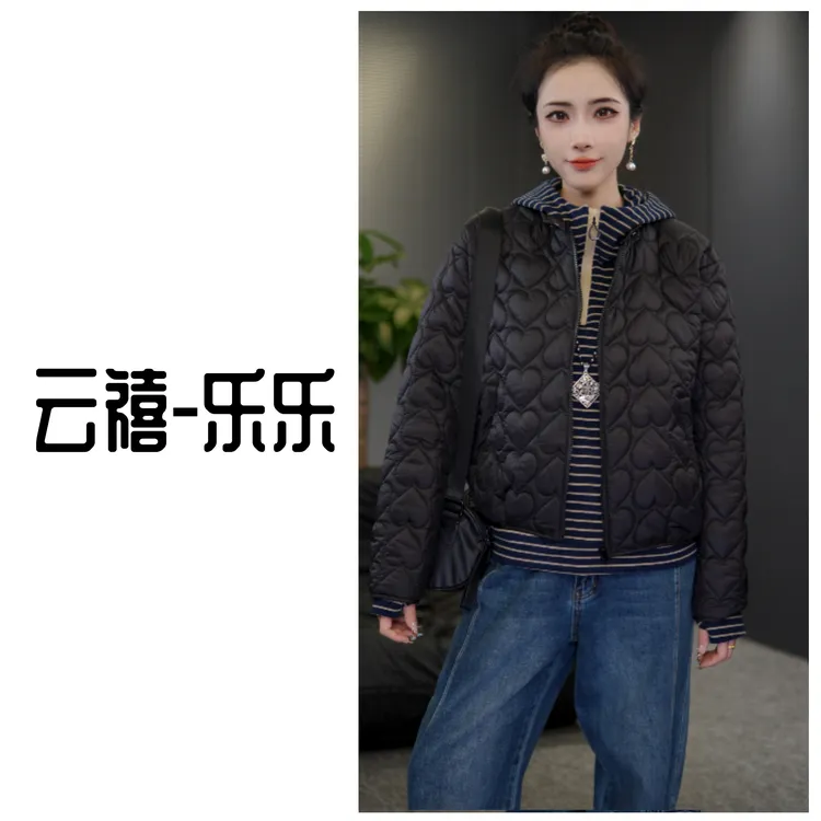 8857云禧立领短款宽松型休闲简约百搭棉服韩版爱心长袖棉衣薄款