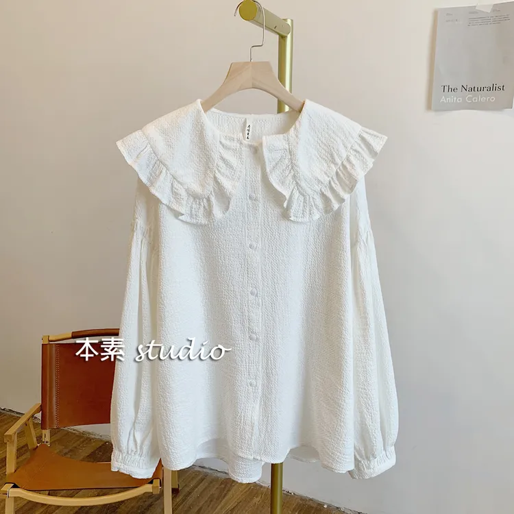 泡泡纹C2193泡泡纹全开扣娃娃领衬衫