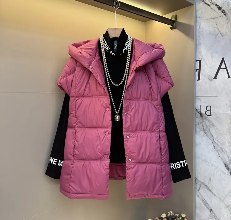 秋冬韩系设计款休闲连帽时尚砍袖马甲百搭字母内搭显瘦套装8017