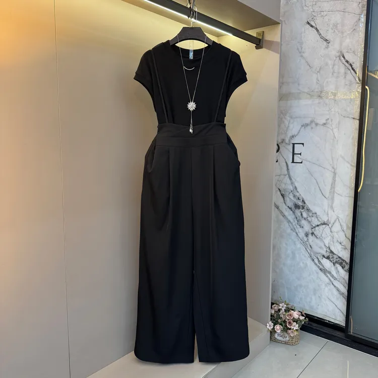 新款气质大方时尚套装大码女装上衣+细吊带裤子显瘦两件套2035