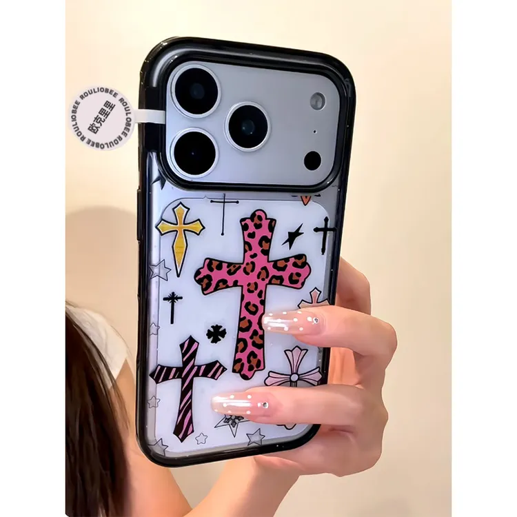 BANCA豹纹甜酷十字架适用苹果17promax手机壳iPhone16/15/14/13女