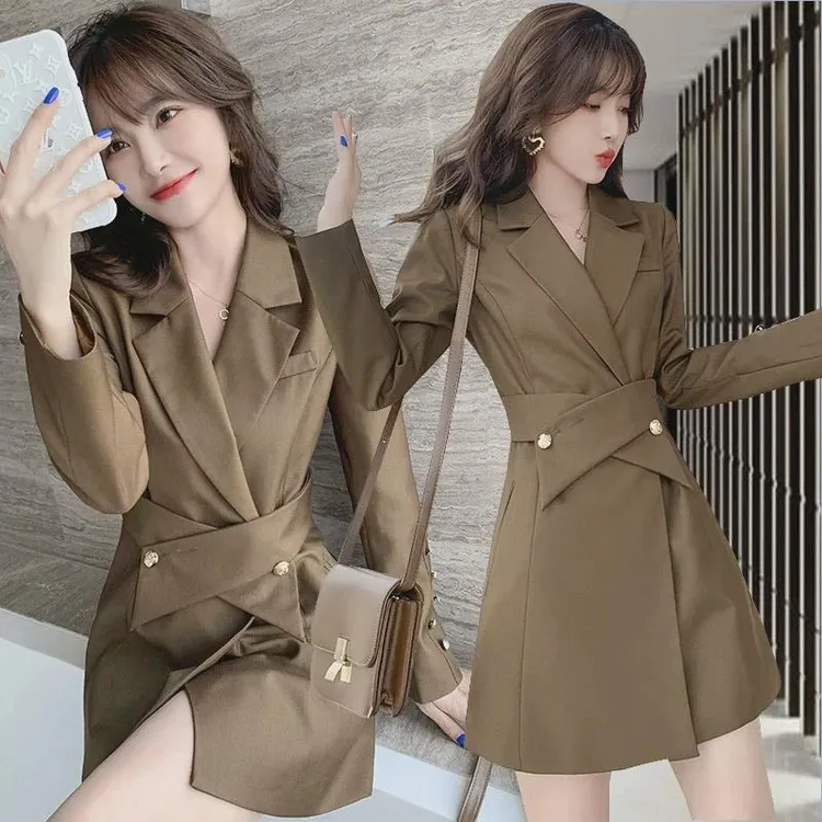 【木子家】【有里布】2025春新款小西装时尚休闲显瘦西服连衣裙D0347