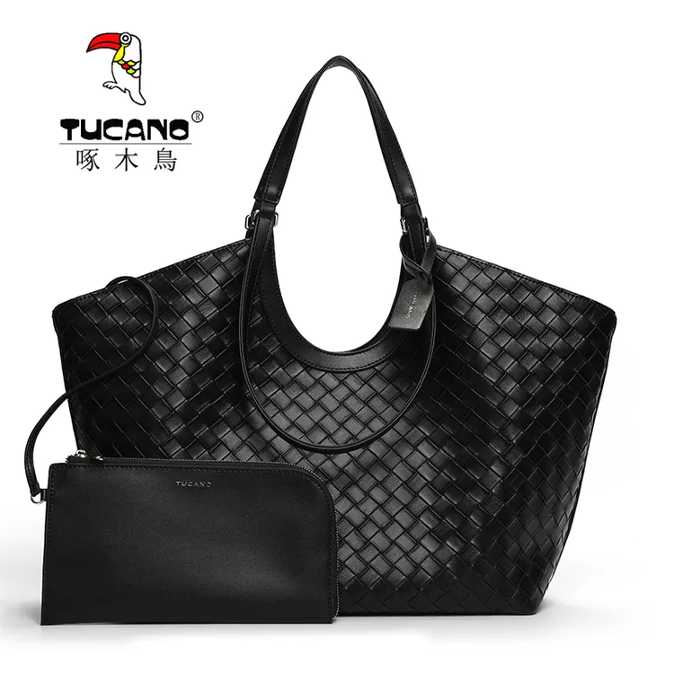 啄木鸟女包大容量托特包软面编织纹简约欧美时尚单肩背港风大包包