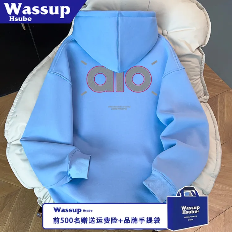 WASSUP HSUBE潮流秋冬休闲印花几何字母痞帅宽松长袖卫衣情侣上衣