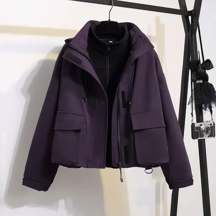 连帽工装外套女冬季2025韩系超好看宽松百搭小个子休闲上衣两件套