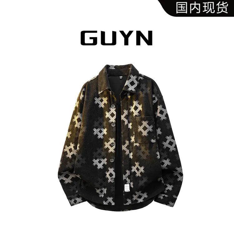 【品牌现货】GUYN春秋季九宫格印花衬衫外套男士美式潮牌休闲高级感