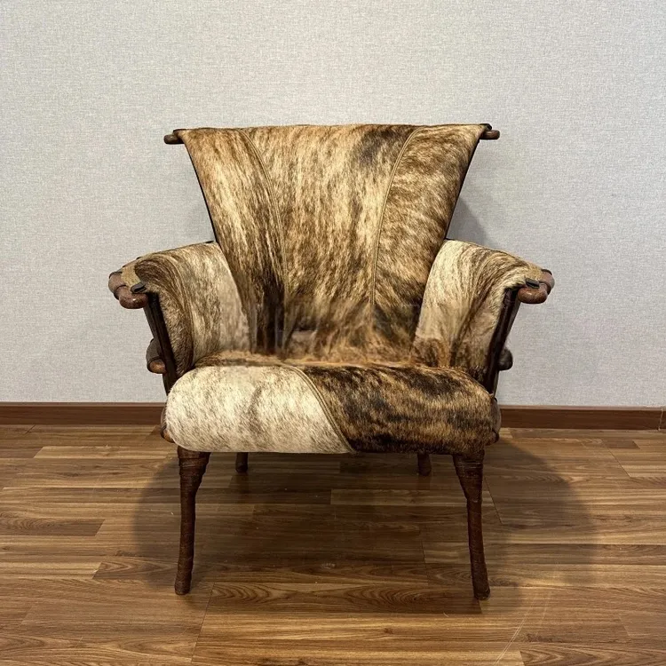 部落椅风棕榈油桔牛毛皮餐椅酋长椅美式复古欧式皮艺老虎椅酒吧