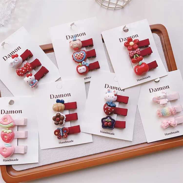 新年红儿童发夹卡通婴儿装饰头饰公主喜庆全包布发卡不伤发刘海夹