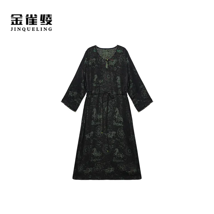 金雀绫【马踏祥云】100桑蚕丝新中式正绢加宽加大连衣裙SZA1LW869