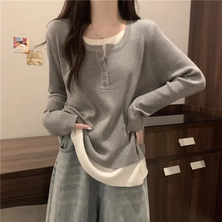 百搭皮裙鱼尾裙裙子德绒大码女装秋新款胖宽松显瘦假两件长袖恤