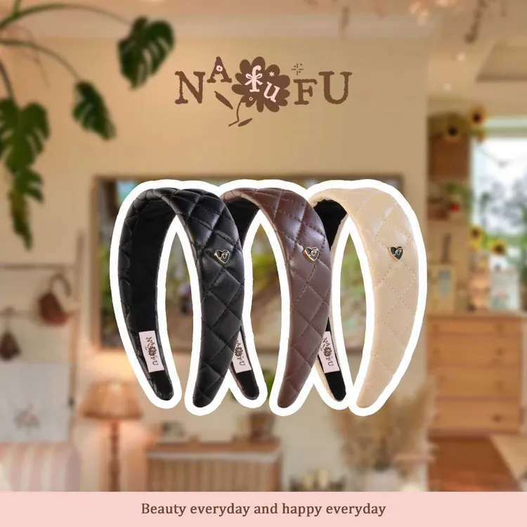 【达人专属】NAFUFU【香榭旧梦】法式复古2025新款秋冬高颅顶皮质百搭菱格发箍