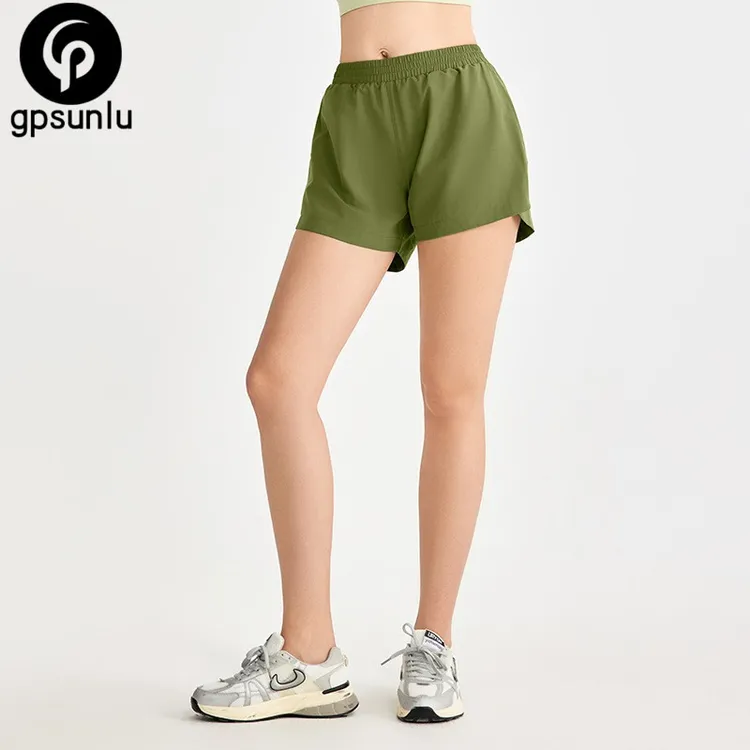 GPSUNLU凉感运动短裤女外穿假两件防走光口袋健身裤后腰汗巾孔瑜