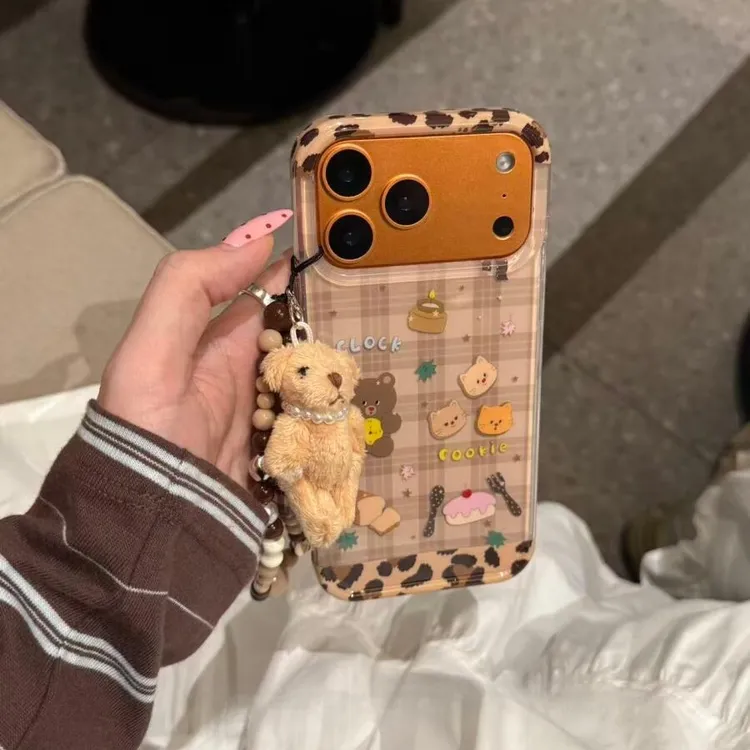 ins可爱格纹甜品小熊适用苹果17少女16promax手机壳15保护套1413