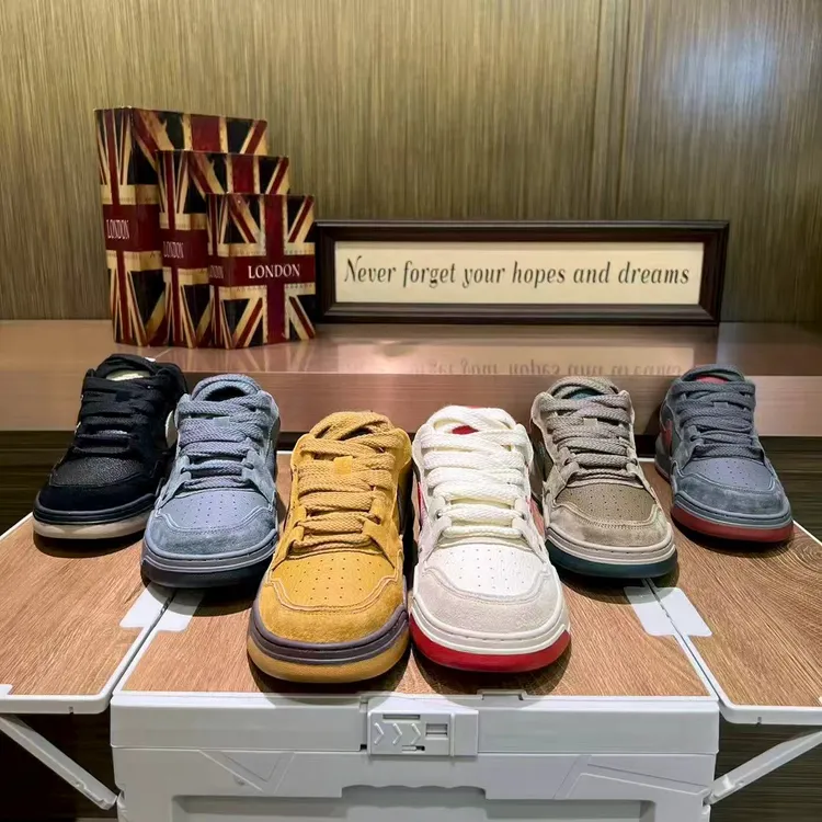 2025秋季新款男士系带耐磨轻质厚底拼色时尚休闲鞋潮流棕色潮男鞋