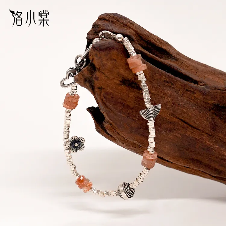 925银手链 洛小棠【橘子汽水】气质浪漫浅橘色设计s925银手工手链