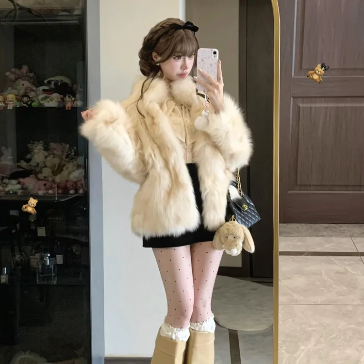 琳琳韩女仿狐狸毛皮草外套立领冬季首尔月光穿搭环保短款毛毛大衣