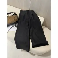 后松紧腰黑色加绒毛呢裤