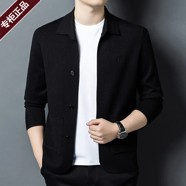 【六哥专属 】春秋冬新款男士开衫羊毛针织外套翻领纯色商务休闲