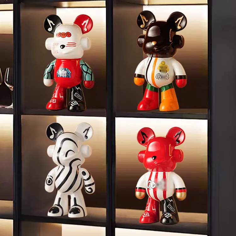 手绘DJ背包熊网红存钱罐潮玩摆件客厅电视柜酒柜玄关装饰品现代风