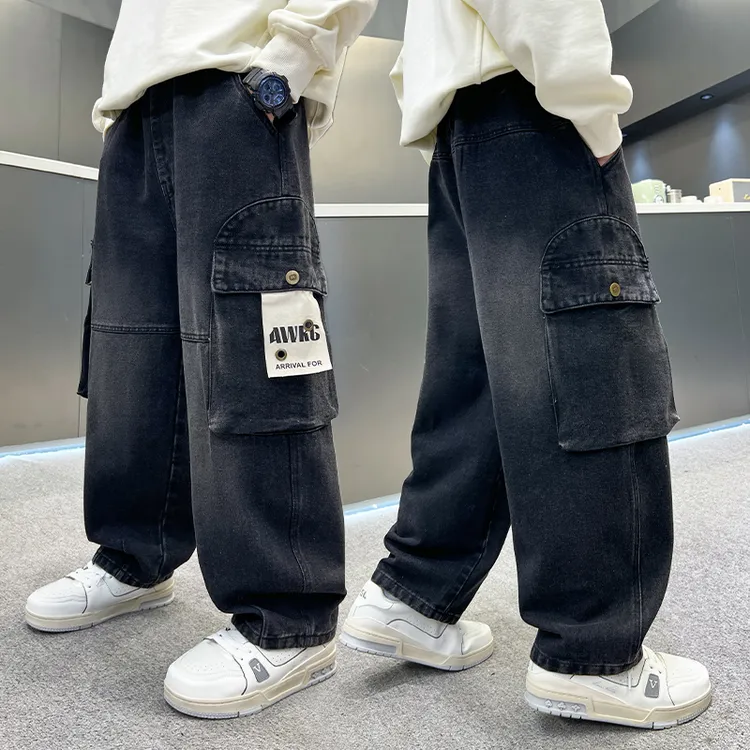 男童弯刀牛仔裤2025秋款潮童工装牛仔裤中大童秋款宽松百搭洋气裤