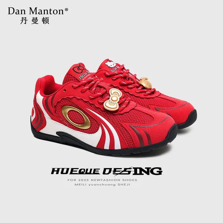 明星同款赛车鞋红色德训鞋男女年春复古平底鞋休闲运动阿甘鞋女鞋