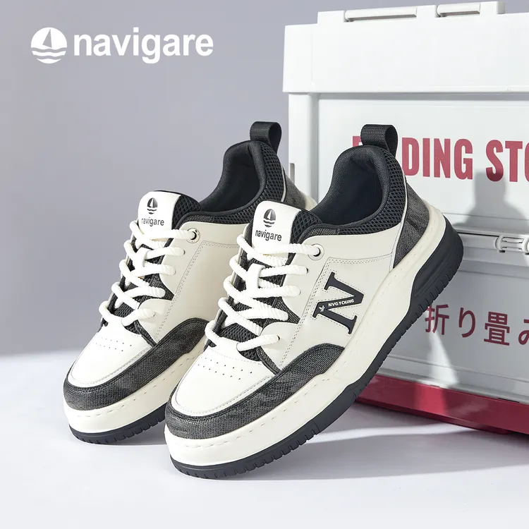 Navigare意大利小帆船男鞋2025年秋季学院风拼色松糕底休闲板鞋