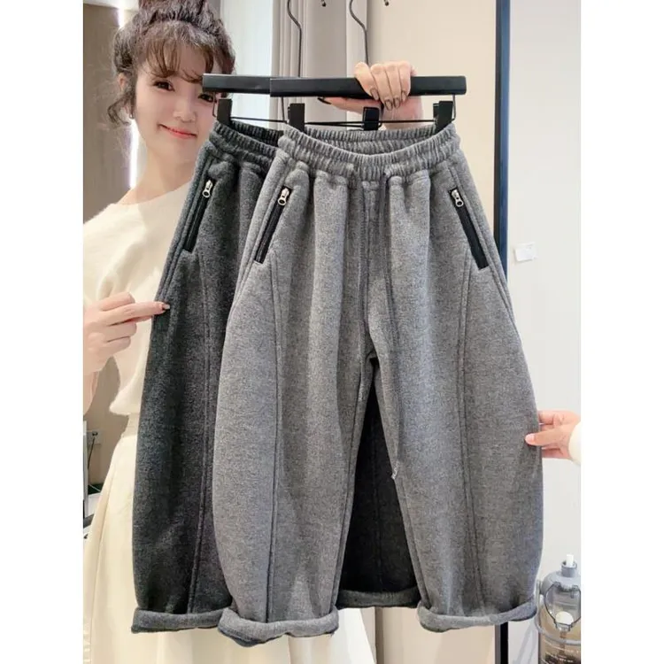 【木糖专属】宽松有形男女童加绒秋冬阔腿裤显腿长两穿亲子装弯刀裤