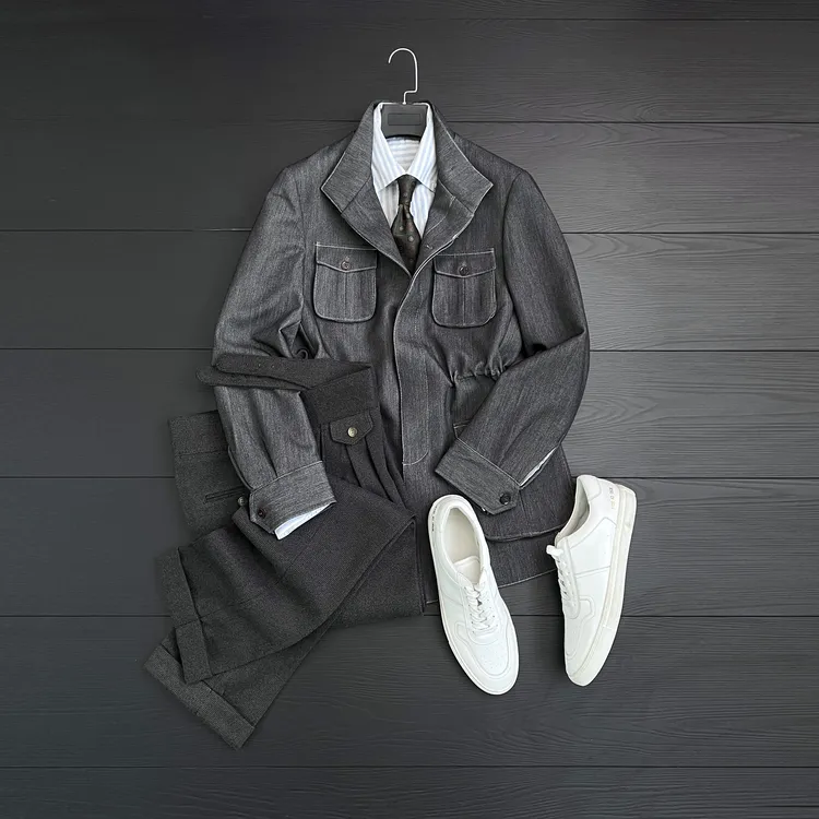 CssuGent那不勒斯高定复古高端抽绳收腰猎装夹克男经典绅装外套