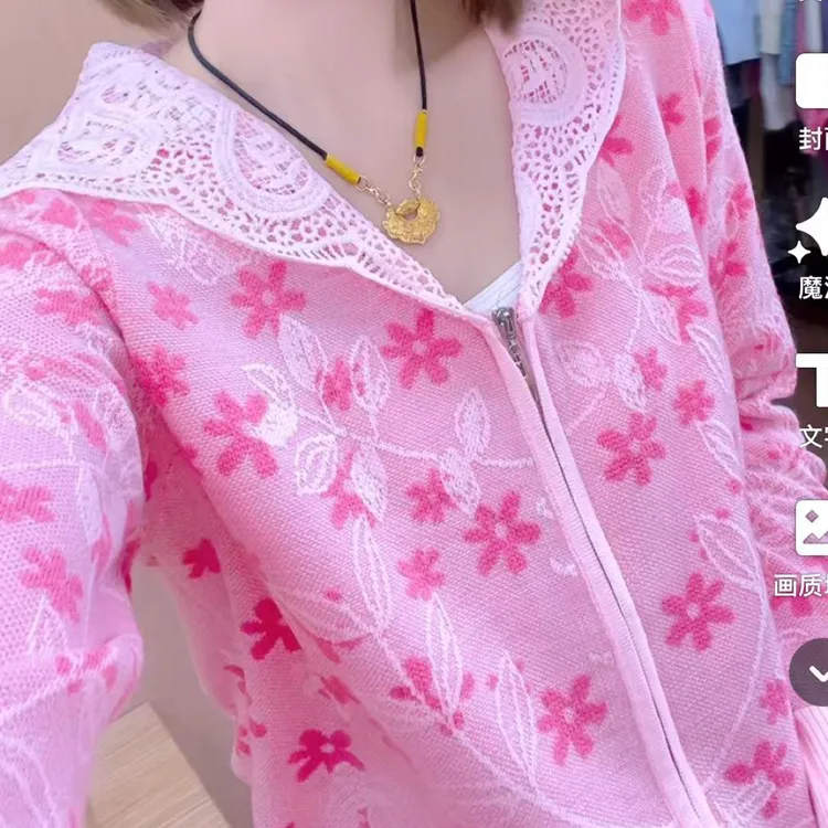 303蕾丝帽彩色字母拉链开衫