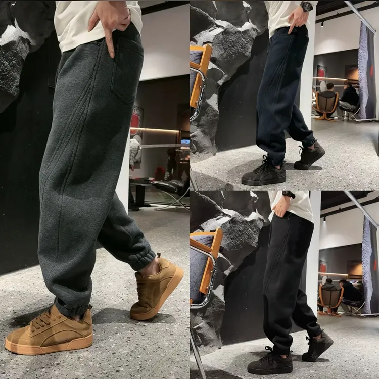 设计师磨毛拉绒立体剪裁休闲运动卫裤百搭宽松秋冬新款男士休闲裤