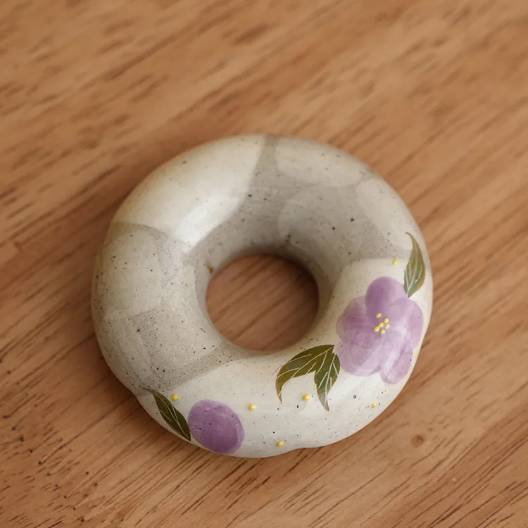 原矿陶泥手绘玫瑰盖置陶瓷小型盖托茶壶盖碗茶杯杯托功夫茶道配件