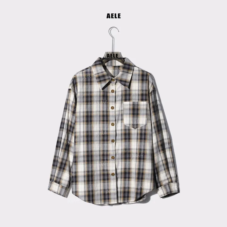 AELE【苏格卡调】翻领极简风长袖经典格纹宽松型衬衫 C853 2563 AD