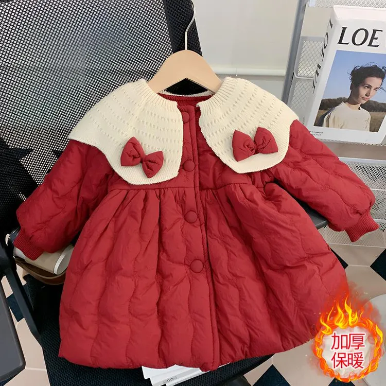 女童加绒外套秋冬季2024新款洋气时髦儿童保暖冬装女宝宝加厚棉服