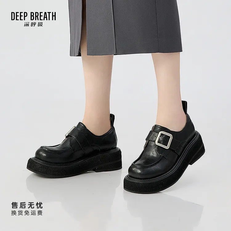 DEEP BREATH深呼吸女鞋牛皮低帮搭扣厚底绅士鞋乐福鞋AX13115