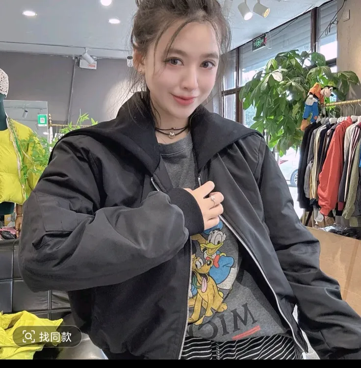 大翻领连帽二棉女棒球服夹克小个子秋冬百搭短外套