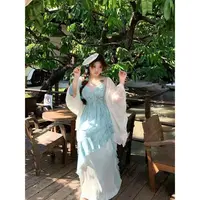 C-9013甜美气质法式不规则吊带裙+开衫时尚套装