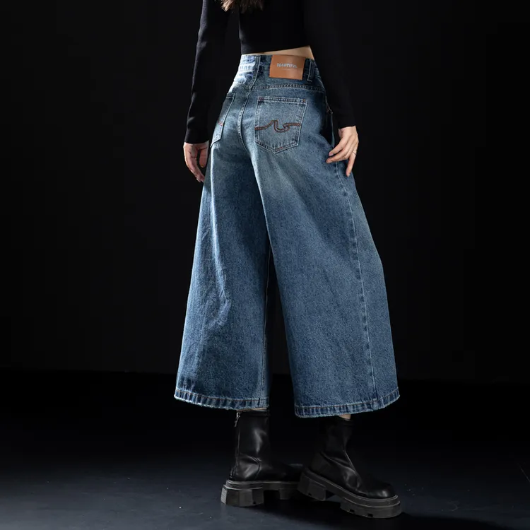 美式直筒牛仔裤女2025炸街阔腿裤春秋季八分裤高级感宽松复古裤子