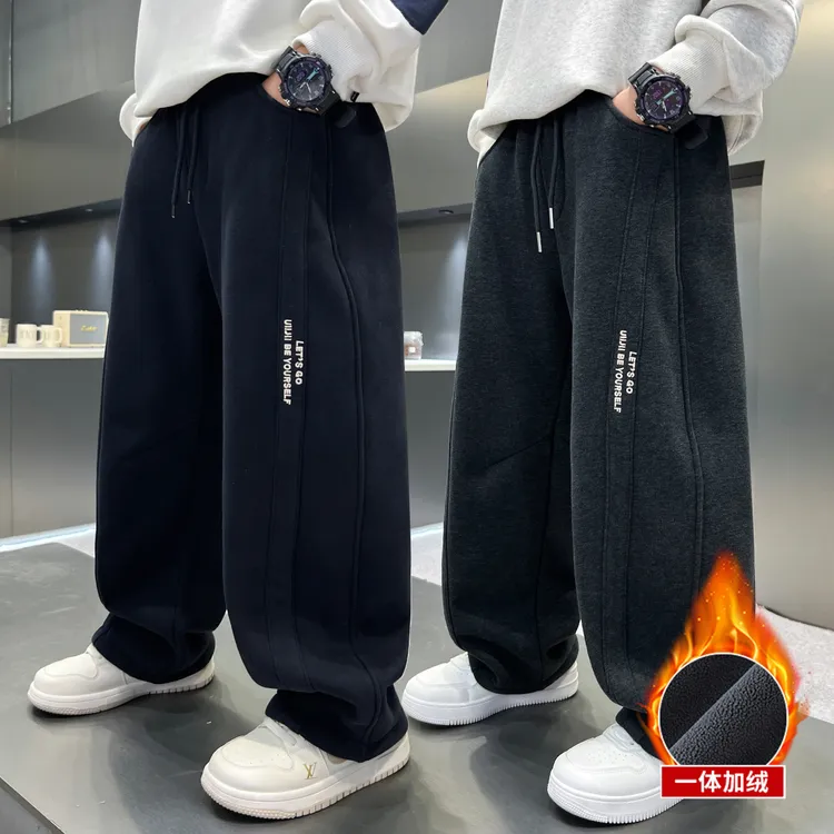 男童裤子冬款儿童运动长裤男孩2025新款中大童加绒一体绒休闲裤