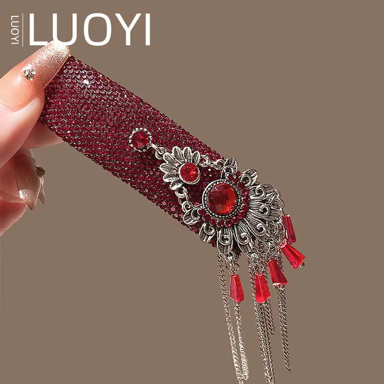 约8公分发夹 高端复古民族风红色流苏发卡女轻奢刘海侧边夹新款