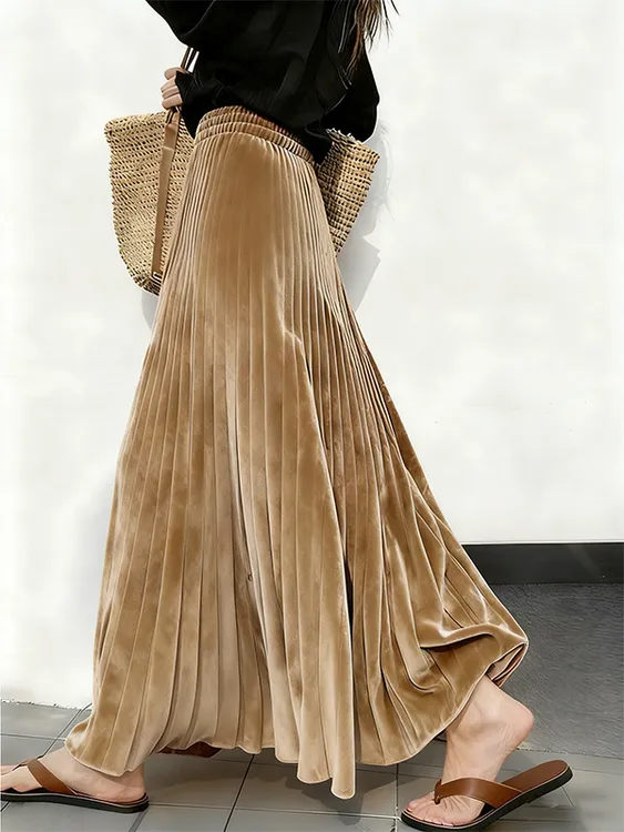 重要场合漂亮裙子高腰气质配大衣a字大摆裙粉色丝绒半身裙女秋冬