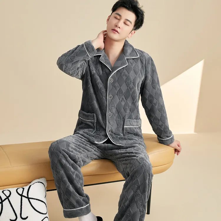维多利亚保暖睡衣冬季男士款法兰绒加厚加绒2025年新款家居服套装