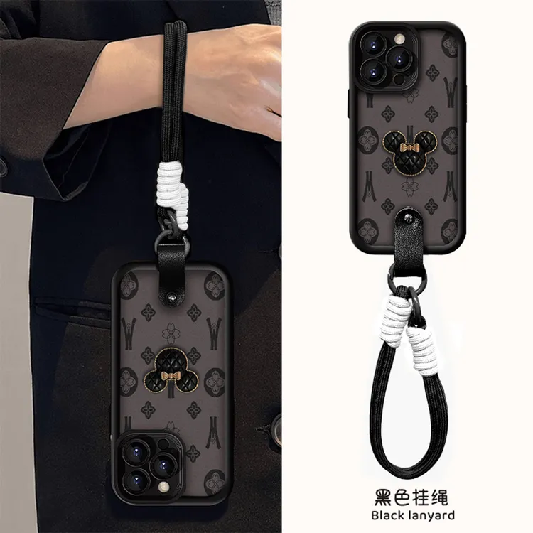 皮纹复古米奇挂绳适用iPhone17苹果16手机壳华为p70vivoppo小米15