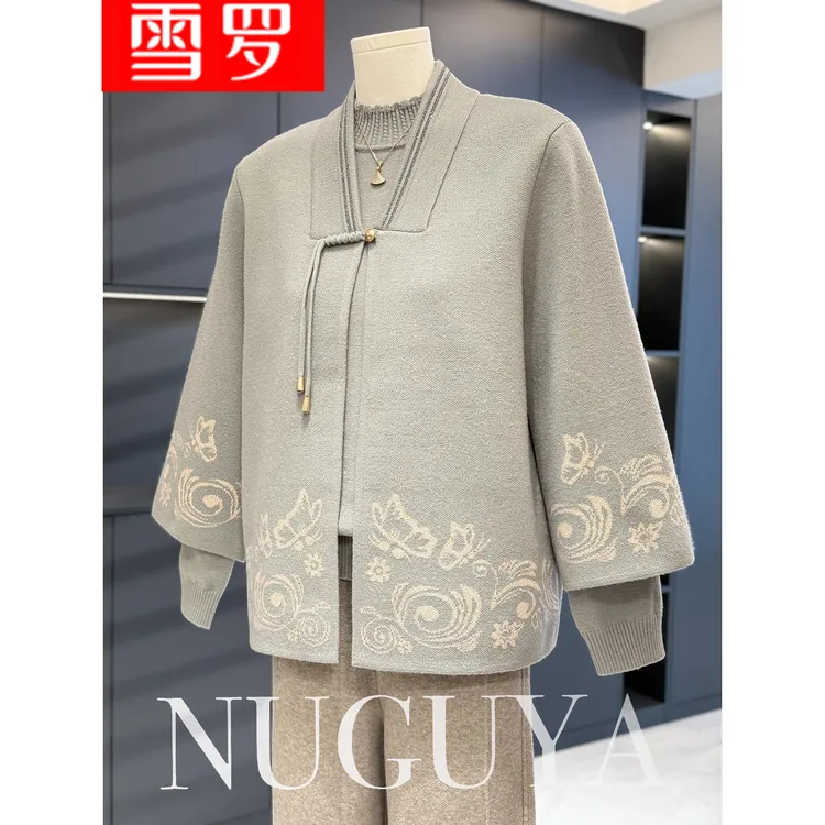 妈妈装针织两件套女奶奶装秋冬新款婆婆装上衣休闲中老年毛衣套装