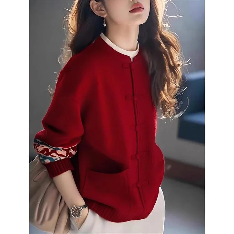 2025年春秋季毛针织衫新款新中式国风慵懒风毛衣女装长袖上衣时尚