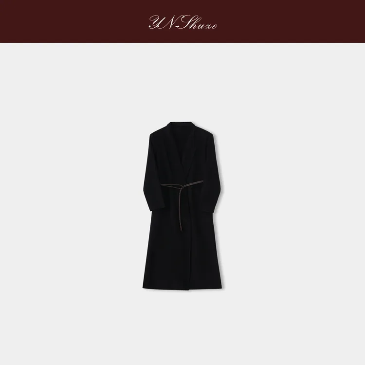 YN-SHUZE【row时刻】秋冬气质束腰翻领长款大衣外套SZ-YNB-886002