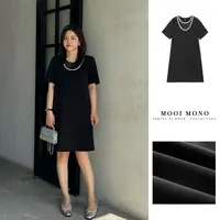 MOOI MONO＂小黑裙＂显瘦气质短袖垂感夏季黑色休闲连衣裙 Z42L079