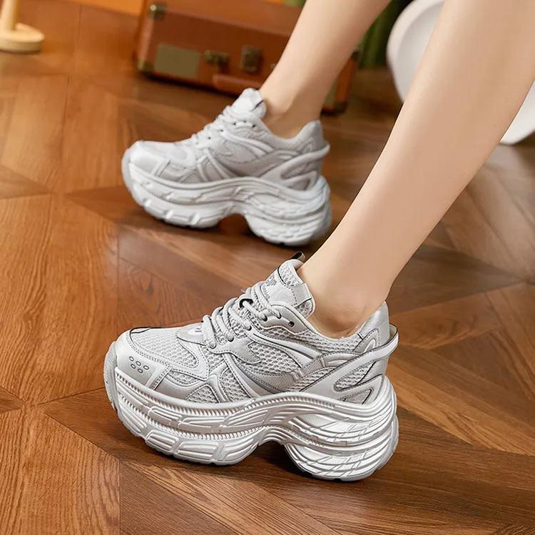 网面厚底老爹鞋女2025春季新款时尚百搭透气休闲运动鞋内增高女鞋