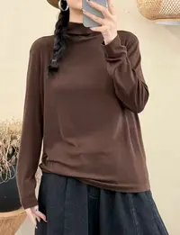 2025秋季新款半高领弹力厚款打底衫长袖宽松上衣女008
