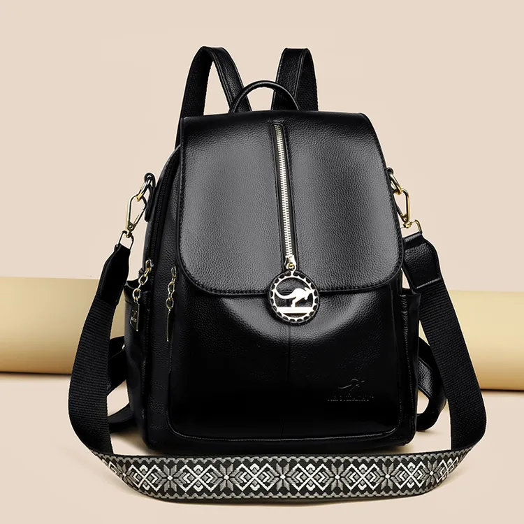 品牌利莱袋鼠双肩包女2024新款百搭时尚旅行背包大容量妈妈包软皮