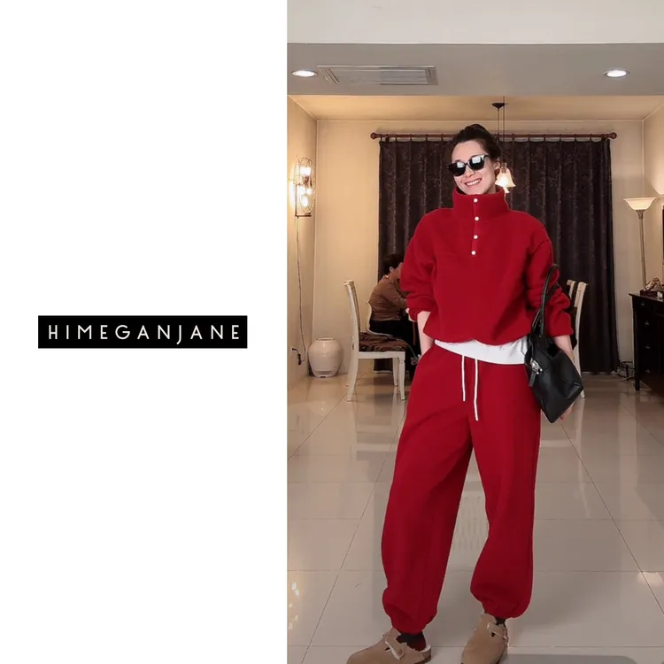 HIMEGANJANE 温暖套装 软糯摇粒绒超保暖卫衣长裤两件套 SF-0266